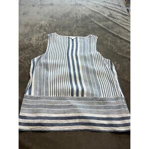 J Jill Sleeveless Button Up Shirt XL‎ Gray Striped Top Blouse Preppy Boat